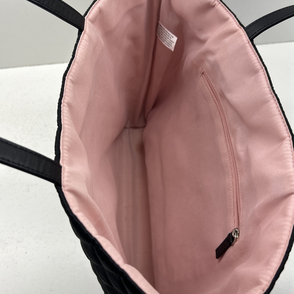 Ralph Lauren Black Quilted Diamond Nylon Tote Bag‎ Pink Interior Purse - Picture 7 of 9